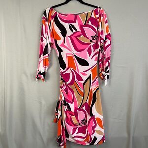 Vintage Retro 2000's Cache Bodycon Dress Women's S Multicolor Floral Ruched Side